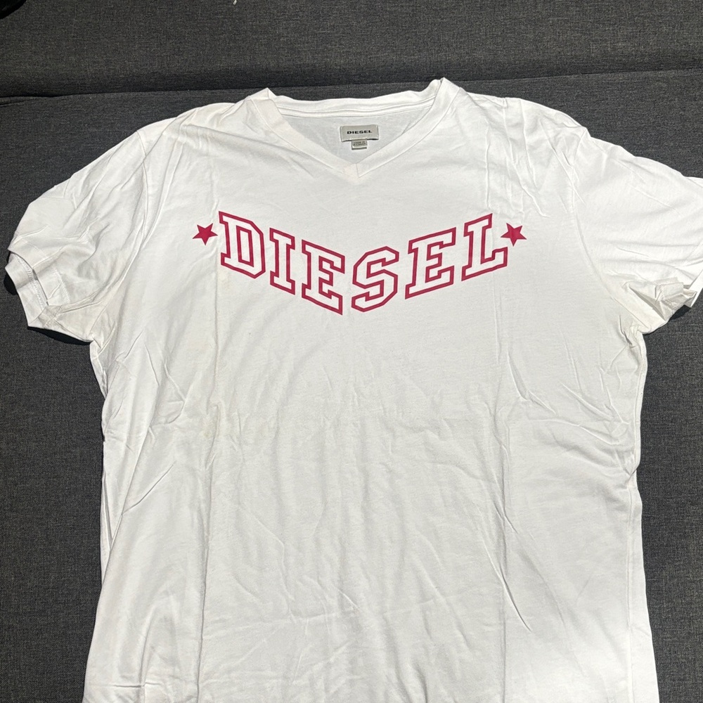 Diesel White Tee with Red Graphic